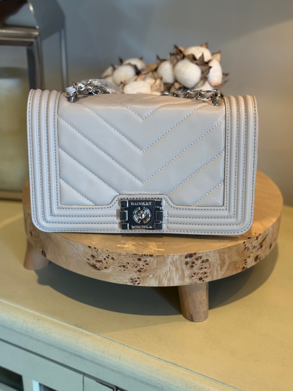 Badgley Mischka V-Quilted Crossbody Bag - Beige